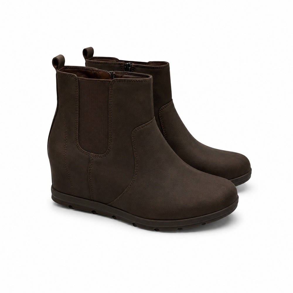 SONOMA Goods‎ for Life Wedge Ankle Boots Womens 8.5 Brown Distressed Chelsea Zip